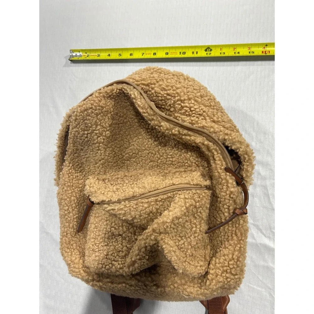 Sonoma Goods for Life Tan Sherpa Fleece‎ Backpack Faux Leather Trim Brown Bag